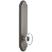 Grandeur Arc Solid Brass Tall Plate Rose Right Handed Privacy Door Knob Set with Provence Crystal Knob and 2-3/8" Backset Antique Pewter