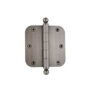 Grandeur Solid Brass 3.5" Ball Tip Designer Hinge with 5/8" Radius Corners - Mortise Door Hinge with Ball Finial - Single Hinge Antique Pewter
