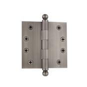Grandeur Solid Brass 4 x 4 Inch Plain Bearing Square Corner Mortise Door Hinge with Ball Finial - Single Hinge Antique Pewter