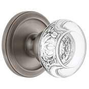 Grandeur Circulaire Solid Brass Rose Single Dummy Door Knob with Bordeaux Crystal Knob Antique Pewter