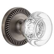 Grandeur Newport Solid Brass Rose Passage Door Knob Set with Bordeaux Crystal Knob and 2-3/8" Backset Antique Pewter