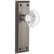 Grandeur Fifth Avenue Solid Brass Rose Passage Door Knob Set with Bordeaux Crystal Knob and 2-3/8" Backset Antique Pewter