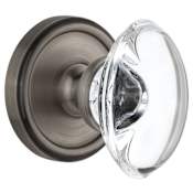 Grandeur Georgetown Solid Brass Rose Passage Knob Set with Provence Crystal Knob and 2-3/8" Backset Antique Pewter