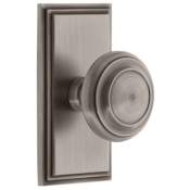 Grandeur Carre Solid Brass Rose Passage Door Knob Set with Circulaire Knob and 2-3/8" Backset Antique Pewter