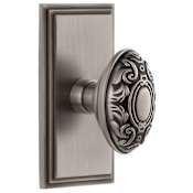 Grandeur Carre Solid Brass Rose Dummy Door Knob Set with Grande Victorian Knob Antique Pewter