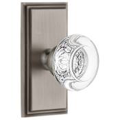 Grandeur Carre Solid Brass Rose Dummy Door Knob Set with Bordeaux Crystal Knob Antique Pewter