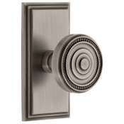 Grandeur Carre Solid Brass Rose Dummy Door Knob Set with Soleil Knob Antique Pewter