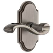Grandeur Arc Solid Brass Left Handed Privacy Door Lever Set with Portofino Lever and 2-3/8" Backset Antique Pewter