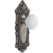 Grandeur Grande Victorian Solid Brass Rose Passage Door Knob Set with Hyde Park Knob and 2-3/4" Backset Antique Pewter