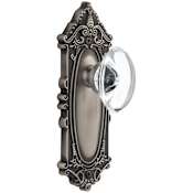 Grandeur Grande Victorian Solid Brass Rose Passage Door Knob Set with Provence Crystal Knob and 2-3/4" Backset Antique Pewter