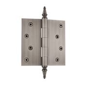 Grandeur 4 x 4 Inch Plain Bearing Square Corner Mortise Door Hinge with Steeple Finial - Single Hinge Antique Pewter