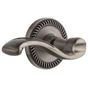 Grandeur Newport Solid Brass Rose Left Handed Passage Door Lever Set with Portofino Lever and 2-3/4" Backset Antique Pewter