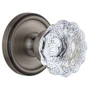Grandeur Georgetown Solid Brass Rose Privacy Door Knob Set with Fontainebleau Crystal Knob and 2-3/4" Backset Antique Pewter