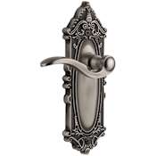 Grandeur Grande Victorian Solid Brass Rose Right Handed Privacy Door Lever Set with Bellagio Lever and 2-3/4" Backset Antique Pewter