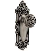 Grandeur Grande Victorian Solid Brass Rose Privacy Door Knob Set with Windsor Knob and 2-3/4" Backset Antique Pewter
