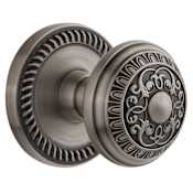 Grandeur Newport Solid Brass Rose Privacy Door Knob Set with Windsor Knob and 2-3/4" Backset Antique Pewter