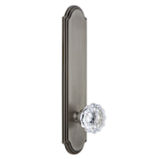 Grandeur Arc Solid Brass Tall Plate Rose Right Handed Privacy Door Knob Set with Fontainebleau Crystal Knob and 2-3/4" Backset Antique Pewter