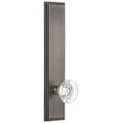 Grandeur Carre Solid Brass Tall Plate Rose Right Handed Privacy Door Knob Set with Bordeaux Crystal Knob and 2-3/4" Backset Antique Pewter