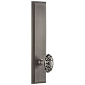Grandeur Carre Solid Brass Tall Plate Rose Right Handed Privacy Door Knob Set with Grande Victorian Knob and 2-3/4" Backset Antique Pewter