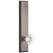 Grandeur Fifth Avenue Solid Brass Rose Right Handed Tall Plate Privacy Door Knob Set with Bordeaux Crystal Knob and 2-3/4" Backset Antique Pewter