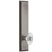 Grandeur Fifth Avenue Solid Brass Rose Right Handed Tall Plate Privacy Door Knob Set with Burgundy Crystal Knob and 2-3/4" Backset Antique Pewter