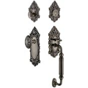 Grandeur Grande Victorian Solid Brass Rose Keyed Entry Single Cylinder Sectional "F" Grip Handleset with Grande Victorian Knob and 2-3/4" Backset Antique Pewter