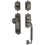 Grandeur Windsor Solid Brass Rose Keyed Entry Single Cylinder Sectional 'C' Grip Handleset with Windsor Knob and 2-3/4" Backset Antique Pewter