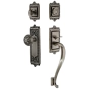 Grandeur Windsor Solid Brass Rose Keyed Entry Single Cylinder Sectional 'S' Grip Handleset with Windsor Knob and 2-3/4" Backset Antique Pewter