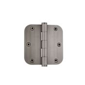 Grandeur 3.5 x 3.5 Inch Plain Bearing 5/8" Radius Corner Mortise Door Hinge with Button Finial - Single Hinge Antique Pewter