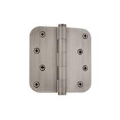 Grandeur 4 x 4 Inch Plain Bearing 5/8" Radius Corner Mortise Door Hinge with Button Finial - Single Hinge Antique Pewter