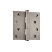 Grandeur 4 x 4 Inch Plain Bearing Square Corner Mortise Door Hinge with Button Finial - Single Hinge Antique Pewter