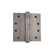 Grandeur 4 x 4" Square Corner Plain Bearing Solid Brass Mortise Door Hinge with Button Finial - Single Hinge Antique Pewter