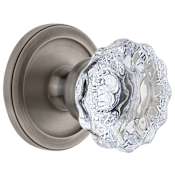 Grandeur Circulaire Solid Brass Rose Privacy Door Knob Set with Fontainebleau Crystal Knob and 2-3/8" Backset Antique Pewter