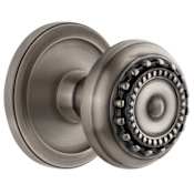 Grandeur Circulaire Solid Brass Rose Privacy Door Knob Set with Parthenon Knob and 2-3/8" Backset Antique Pewter