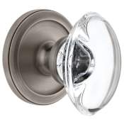 Grandeur Circulaire Solid Brass Rose Privacy Door Knob Set with Provence Crystal Knob and 2-3/8" Backset Antique Pewter