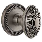 Grandeur Newport Solid Brass Rose Dummy Door Knob Set with Grande Victorian Knob Antique Pewter