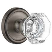 Grandeur Georgetown Solid Brass Rose Dummy Door Knob Set with Chambord Crystal Knob Antique Pewter