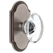 Grandeur Arc Solid Brass Rose Privacy Door Knob Set with Provence Crystal Knob and 2-3/8" Backset Antique Pewter