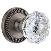 Grandeur Newport Solid Brass Rose Passage Door Knob Set with Fontainebleau Crystal Knob and 2-3/8" Backset Antique Pewter