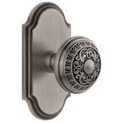 Grandeur Arc Solid Brass Privacy Door Knob Set with Windsor Knob and 2-3/8" Backset Antique Pewter