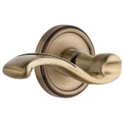 Grandeur Georgetown Solid Brass Rose Left Handed Passage Lever Set with Portofino Lever and 2-3/8" Backset Vintage Brass