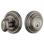 Grandeur Georgetown Solid Brass Rose Keyed Entry Single Cylinder Deadbolt with 2-3/8" Backset Antique Pewter