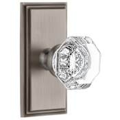 Grandeur Carre Solid Brass Rose Privacy Door Knob Set with Chambord Crystal Knob and 2-3/8" Backset Antique Pewter