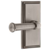 Grandeur Carre Solid Brass Rose Right Handed Privacy Door Lever Set with Georgetown Lever and 2-3/8" Backset Antique Pewter