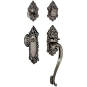 Grandeur Grande Victorian Solid Brass Rose Keyed Entry Single Cylinder Sectional "S" Grip Handleset with Grande Victorian Knob and 2-3/8" Backset Antique Pewter