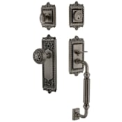 Grandeur Windsor Solid Brass Rose Keyed Entry Single Cylinder Sectional 'F' Grip Handleset with Windsor Knob and 2-3/8" Backset Antique Pewter