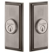 Grandeur Carre Solid Brass Rose Passage Door Knob Set with Circulaire Knob and 2-3/8" Backset Antique Pewter