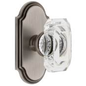 Grandeur Arc Solid Brass Passage Set with Baguette Clear Crystal Knob and 2-3/4" Backset Antique Pewter