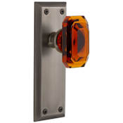 Grandeur Fifth Avenue Solid Brass Passage Set with Baguette Amber Crystal Knob and 2-3/8" Backset Antique Pewter