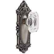 Grandeur Grande Victorian Solid Brass Passage Set with Baguette Clear Crystal Knob and 2-3/8" Backset Antique Pewter